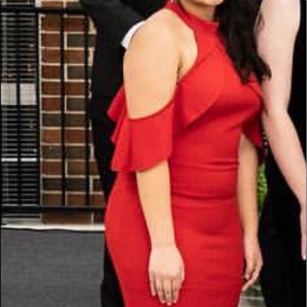 PromGirl Red Cold Shoulder Formal Dress